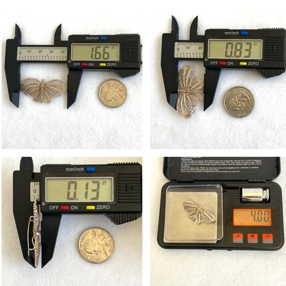 VTG Sterling Silver 950 Dainty Spun Silver Butterfly Brooch Pin - Picture 7 of 13